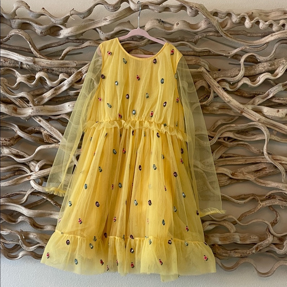 Yellow Pink Chicken Dress Size 12 with Embroidered Details
